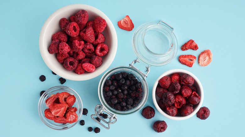 Bowls of freeze-dried berries