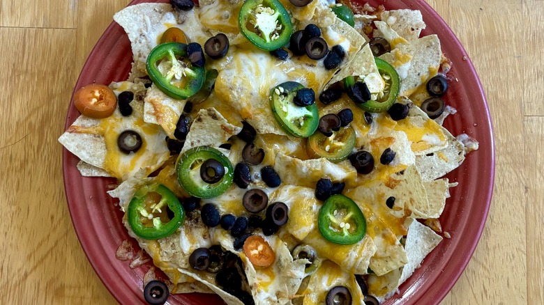 Plate of cooked nachos