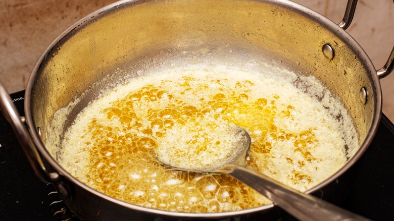 Ghee being made in a pot