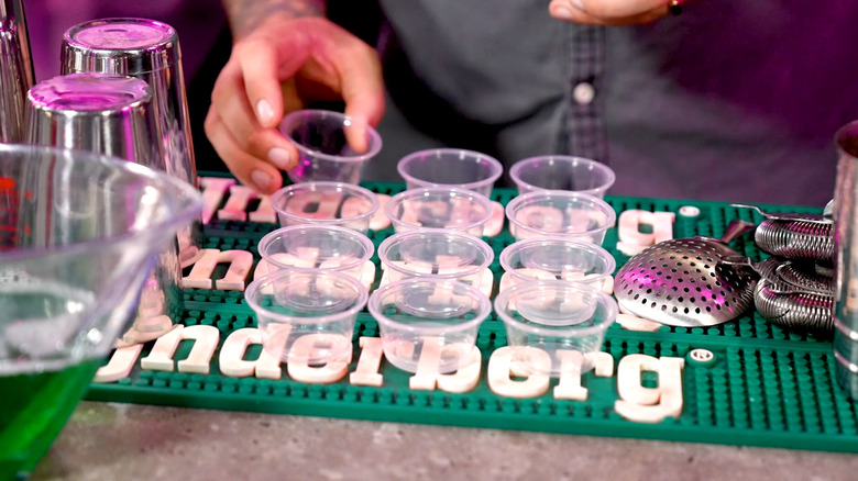 Setting up Jell-O shot cups