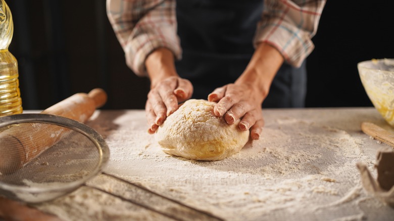 kneading fresh pasta dough