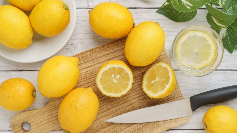 Lemons on cutting board