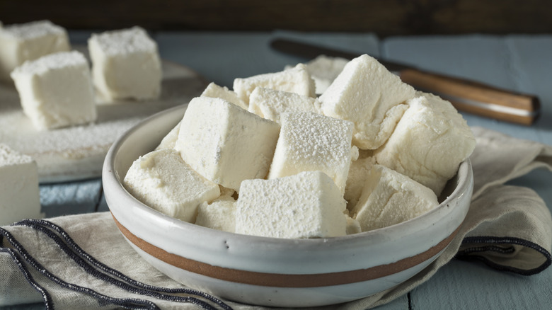 Homemade marshmallows in a bowl