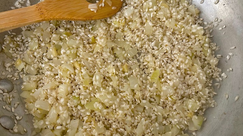 Toasting arborio rice