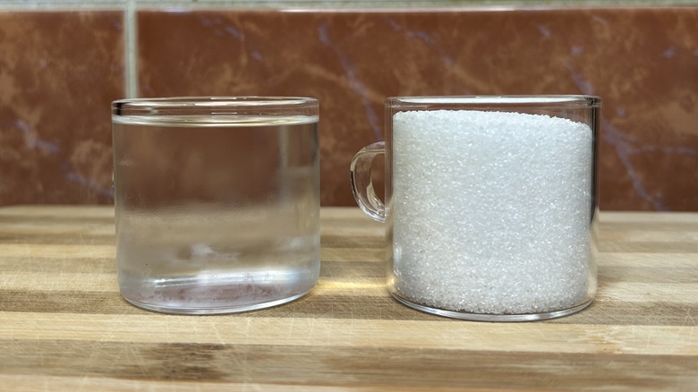 Cups of sugar and water