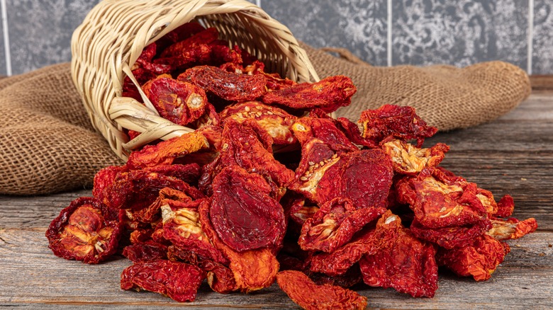 sun dried tomatoes in a basket