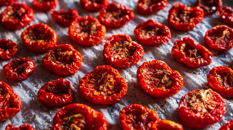 sun dried tomatoes on a baking sheet