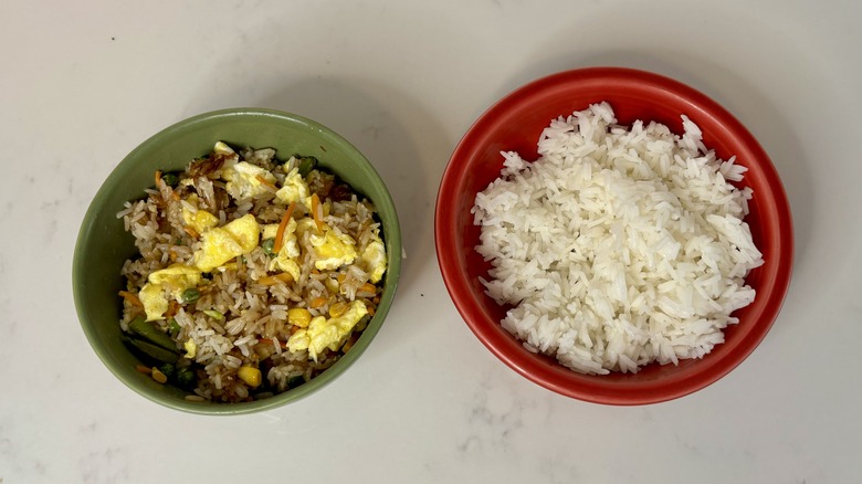 Bowl of fried rice and bowl of white rice