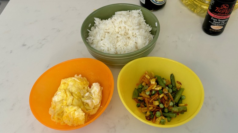 eggs, veggies, and rice