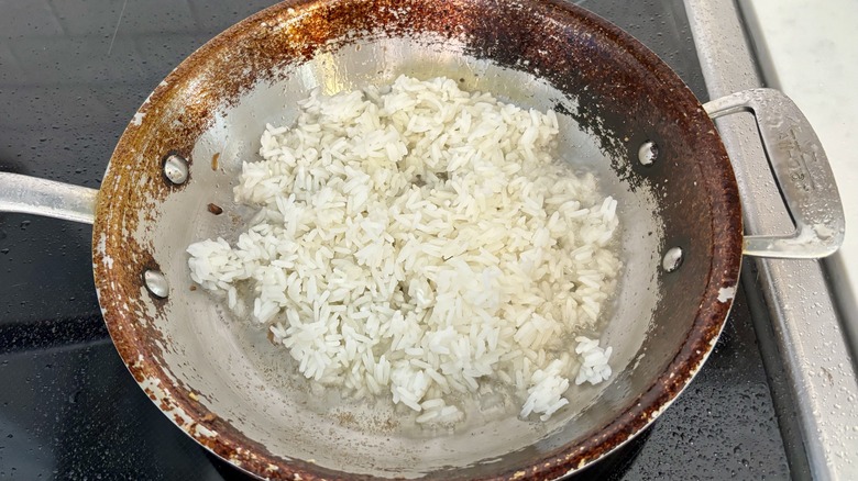 white rice in a pan