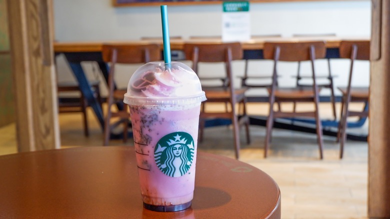 Pink Starbucks Frappuccino on a table