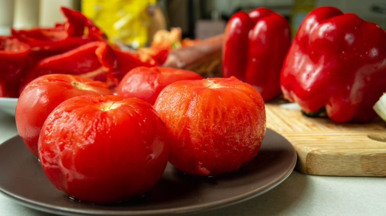 Peeled tomatoes on a plate