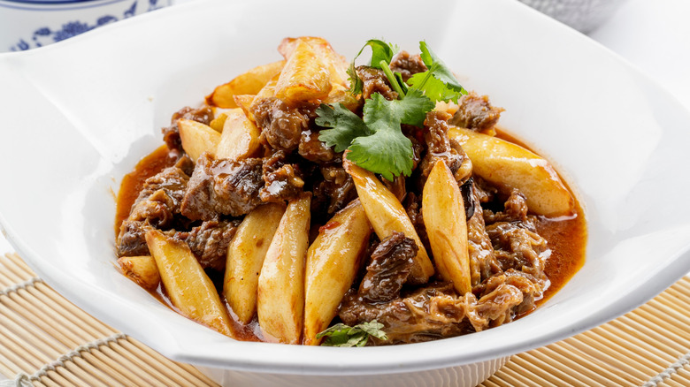 Stewed beef brisket and long yams