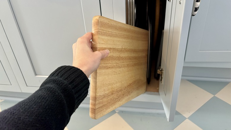 Cutting board placed in drawer