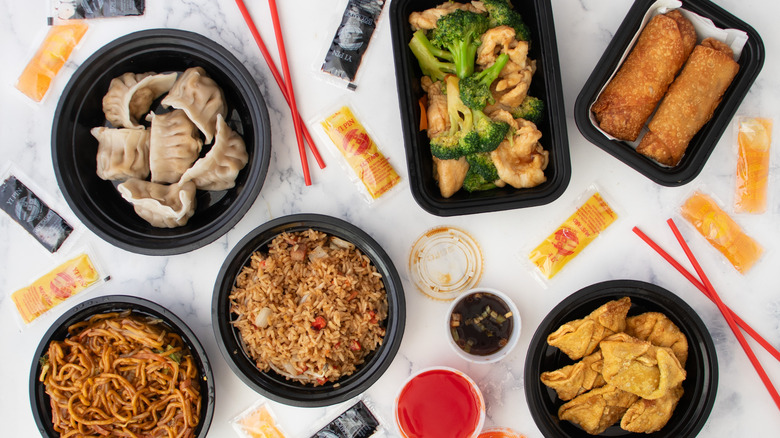 Various Chinese food takeout dishes