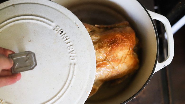 Rotisserie chicken in Dutch oven