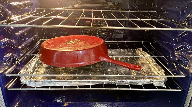 upside down pan in oven