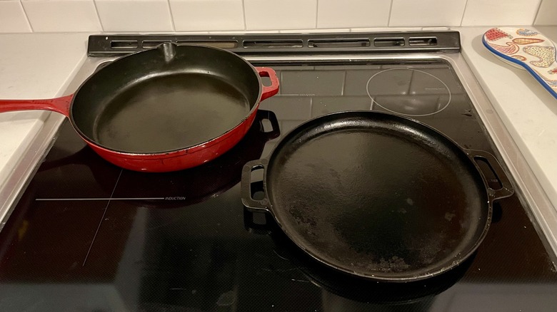 Two pans on a stove