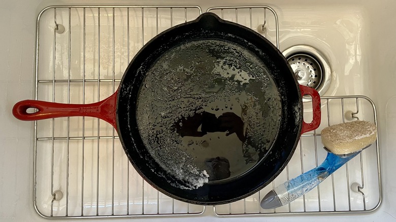 pan scrubbed with salt