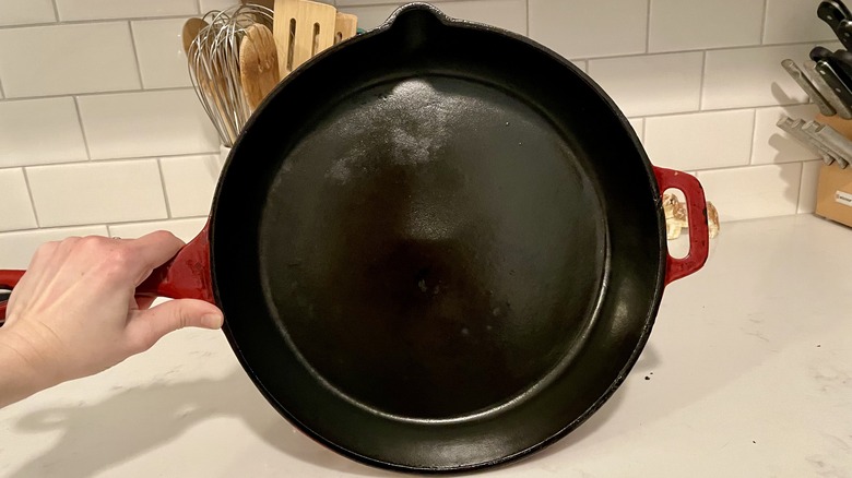 Clean seasoned cast iron pan