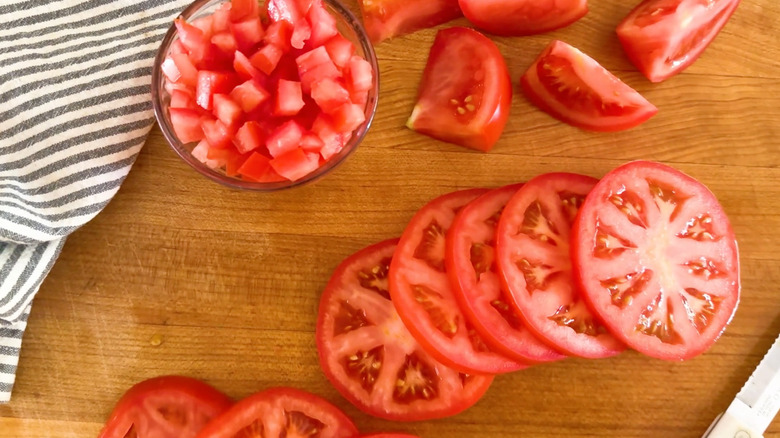 Diced, wedged, and sliced tomatoes