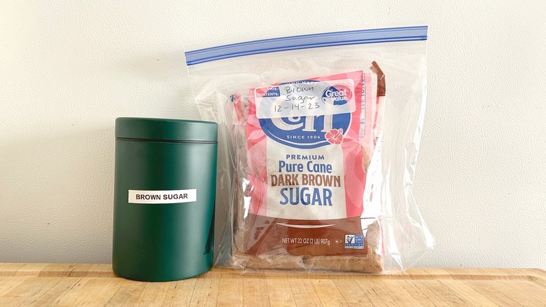 Stored brown sugar container