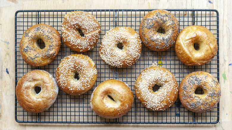 Bagels on a cooling rack