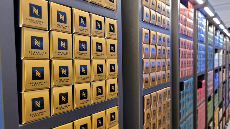 Boxes of pods at a Nespresso store