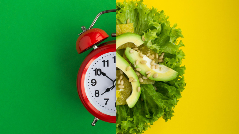 clock with avocados and lettuce