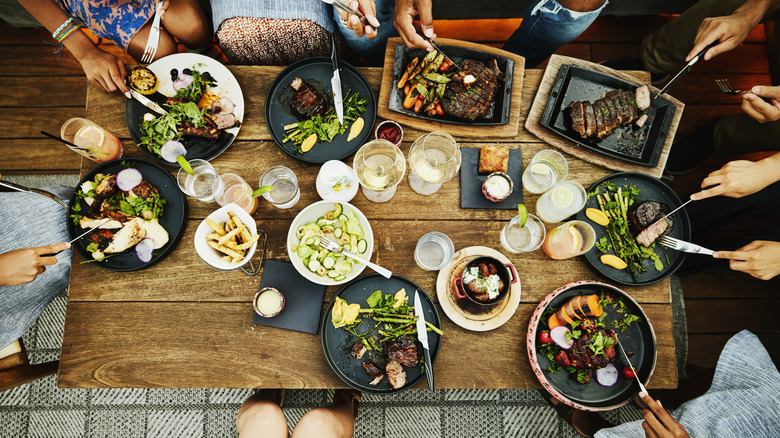 Restaurant dinner overhead shot