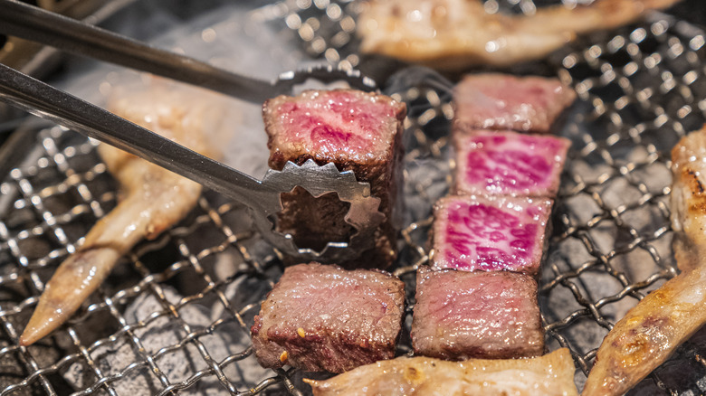 waygu steaks on grill