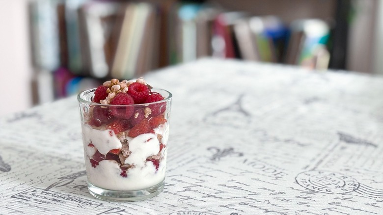 raspberry and strawberry parfait with yogurt and granola