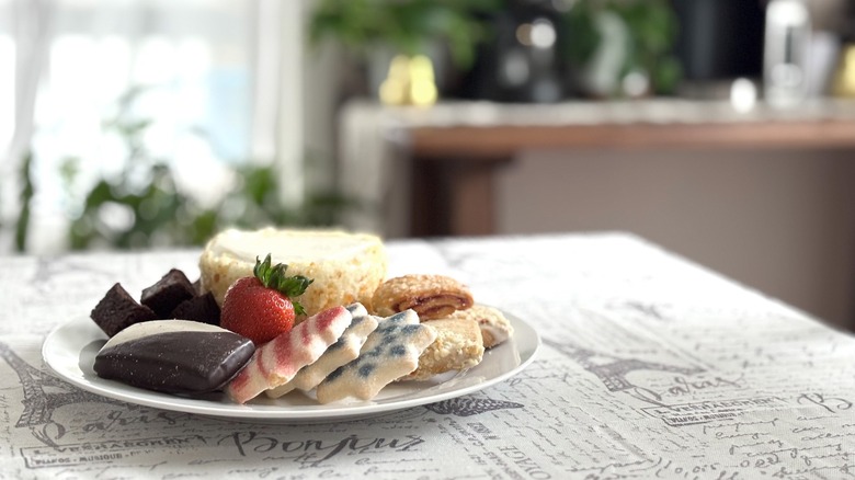 dessert plate with coffee bar in background