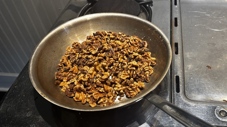 Pan of crisp toasted walnuts