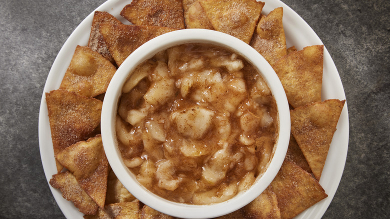 Sweet tortillas with apple pie topping in the center