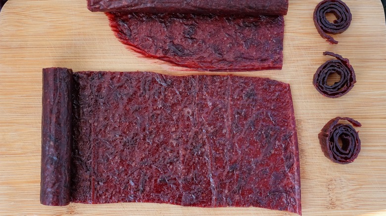 Fruit leather on cutting board