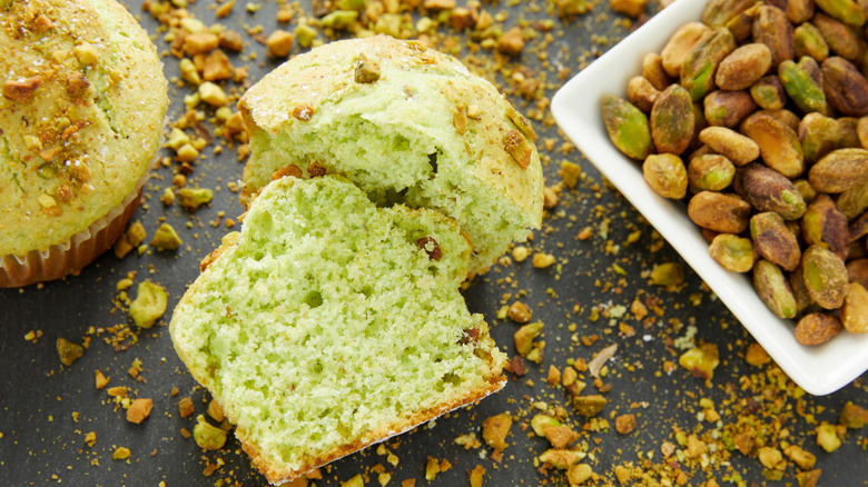 Watergate muffins next to pistachios