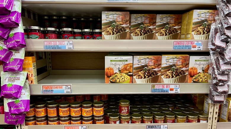 Trader Joe's seasonal products shelf with empty space