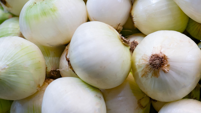 white onions in a pile