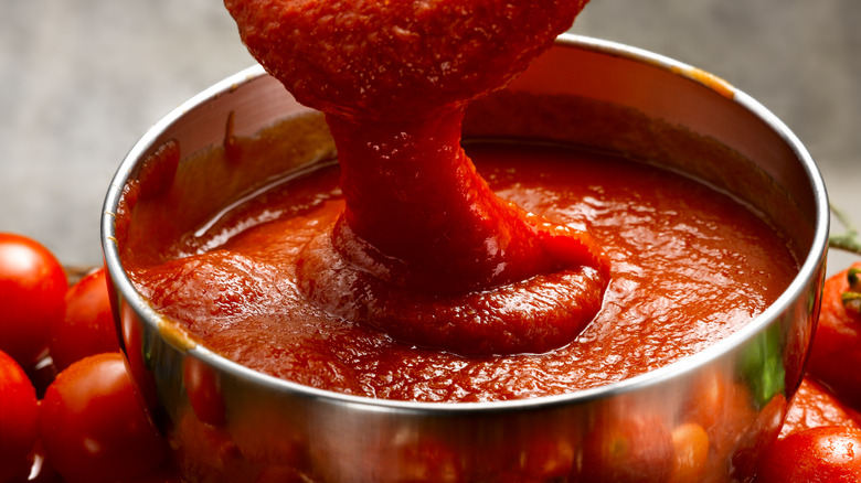 Thick tomato sauce in bowl