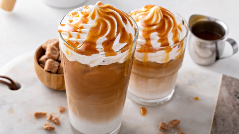 Vanilla bourbon iced coffee with caramel