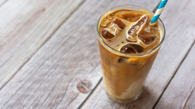 Iced latte with paper straw