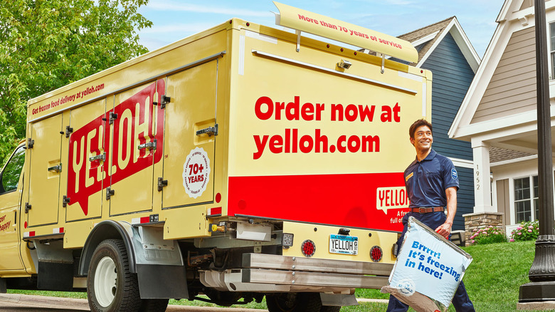 Yelloh truck and delivery person