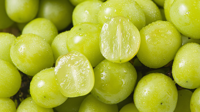 Closeup of sliced grapes