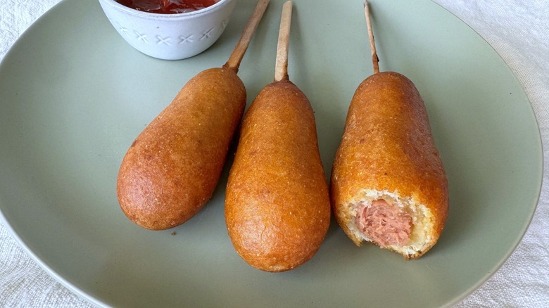 three Impossible corn dogs