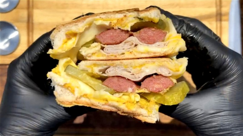 Cuban sandwich made with hot dogs