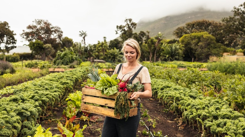 Woman with freshly picked produce