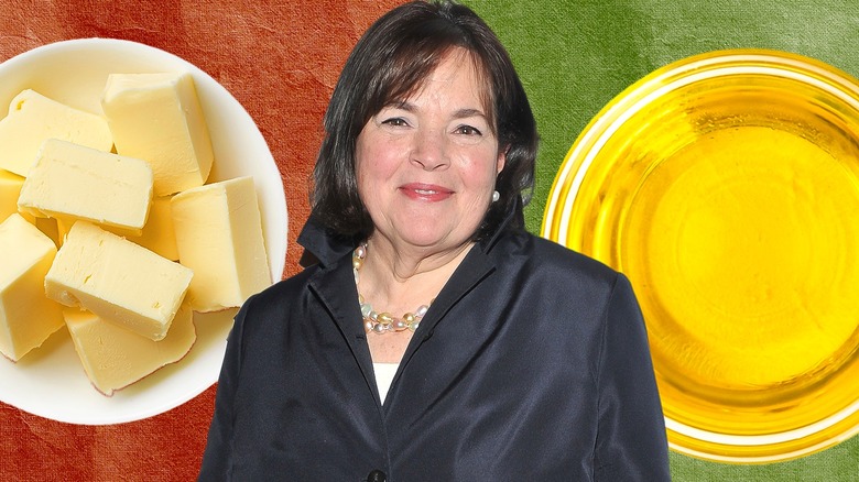 Ina Garten in front of oil and butter