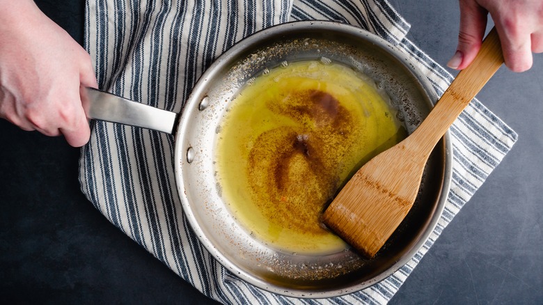 Browned butter in a pan