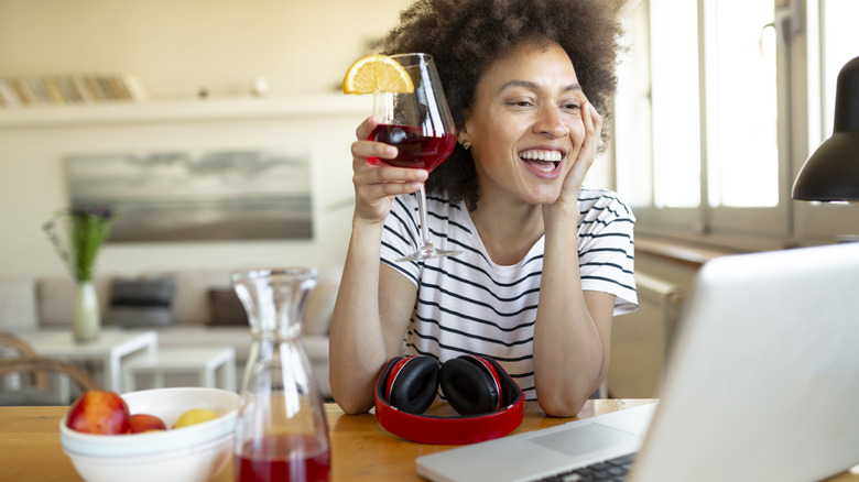 Woman having a virtual cocktail party
